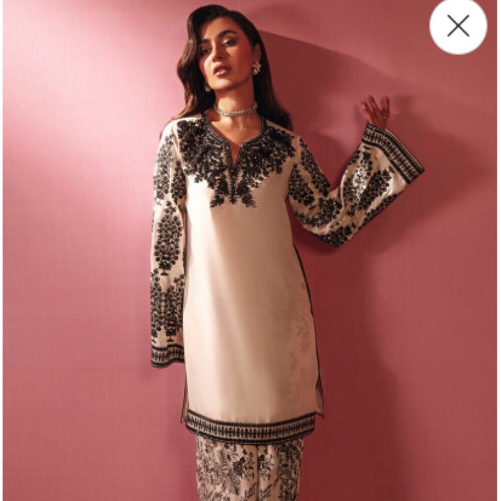 Zainab Salman “Black Swan” Ivory & Black 3-Piece Set • Size M • Luxury Pret